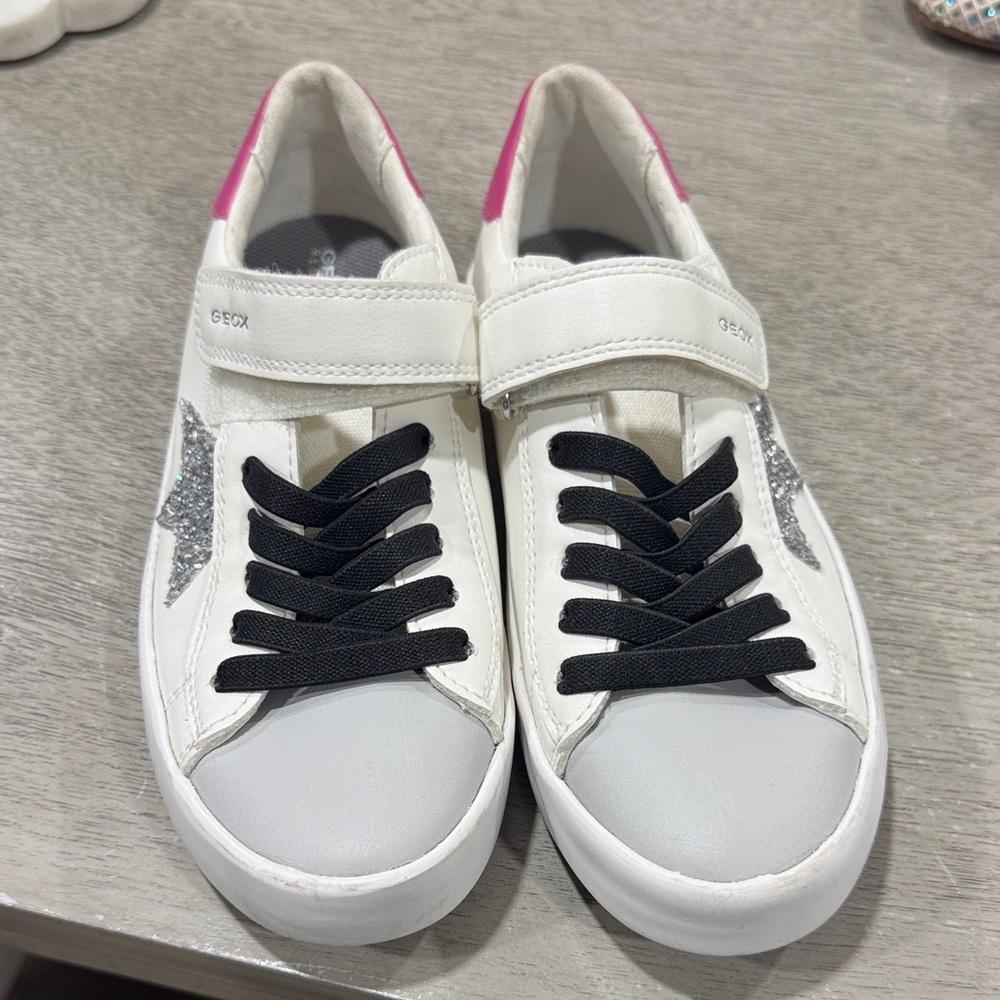 Geox Kids' White Sneakers with Pink and Silver Accents